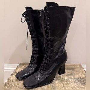 Prada Black Leather Lace-Up Boots Size 38.5